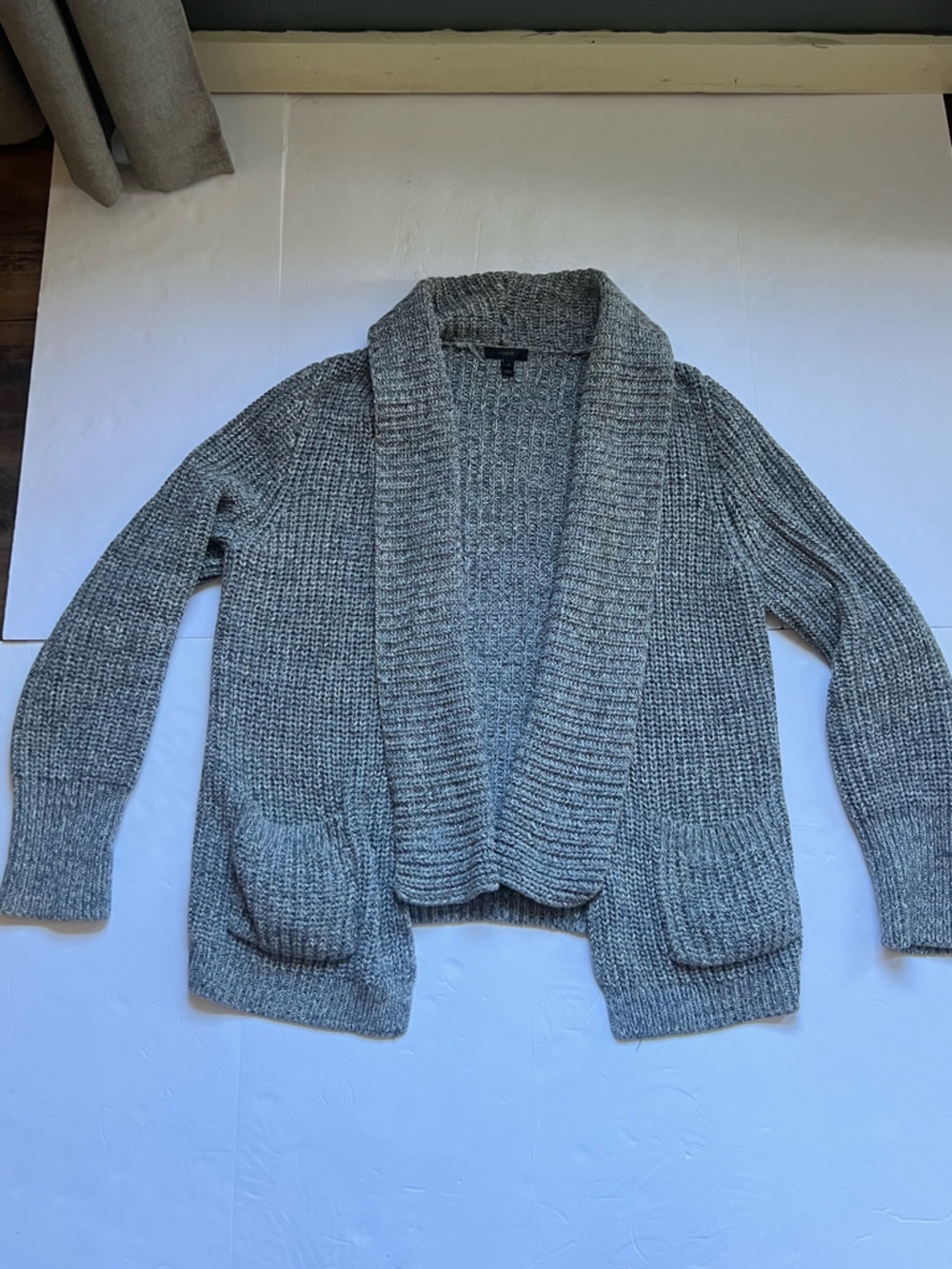 JCREW Woman’s cotton Gray Open-Front Knit Cardigan -Size XL